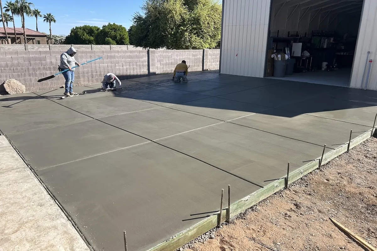 DC Construction and Development crew finishing a concrete pour in the East Valley